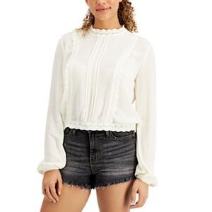 New Self Esteem Junior's Pleated Lace Trim Blouse White XS, L